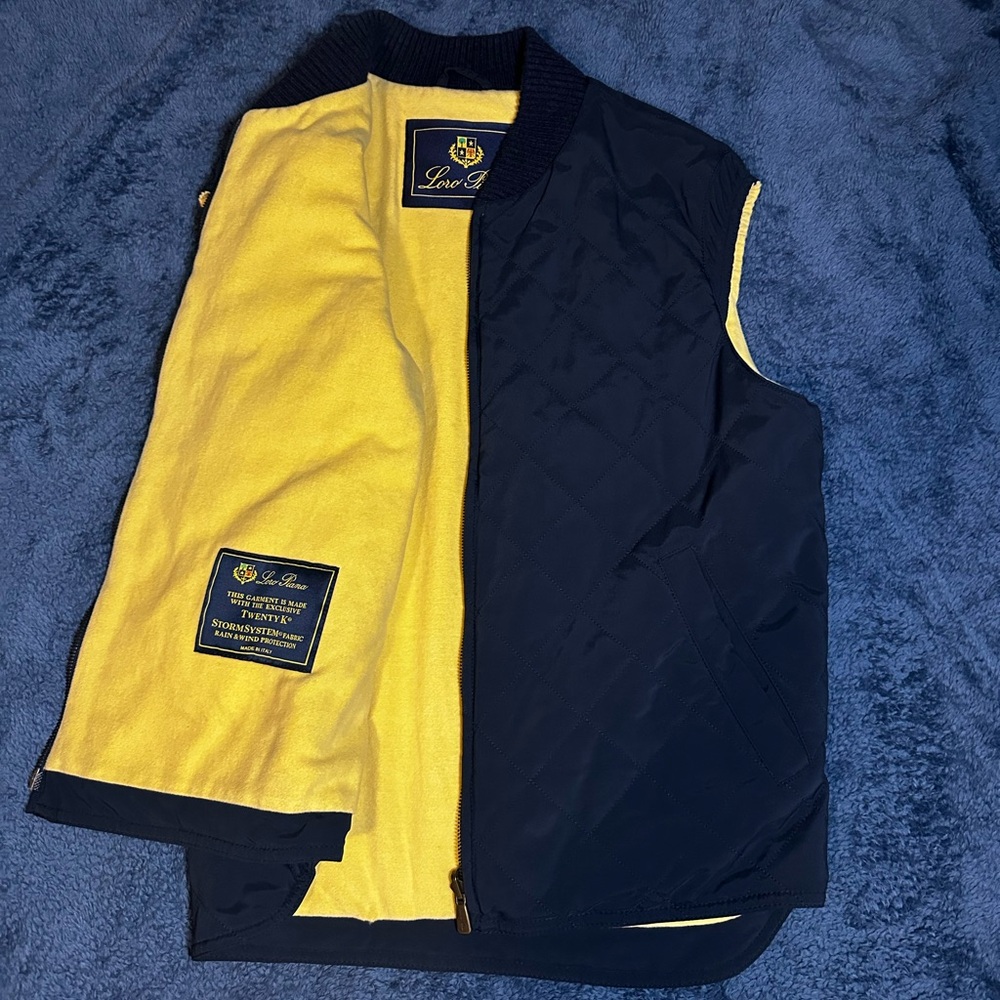 Loro Piana Navy and Yellow Quilted Vest